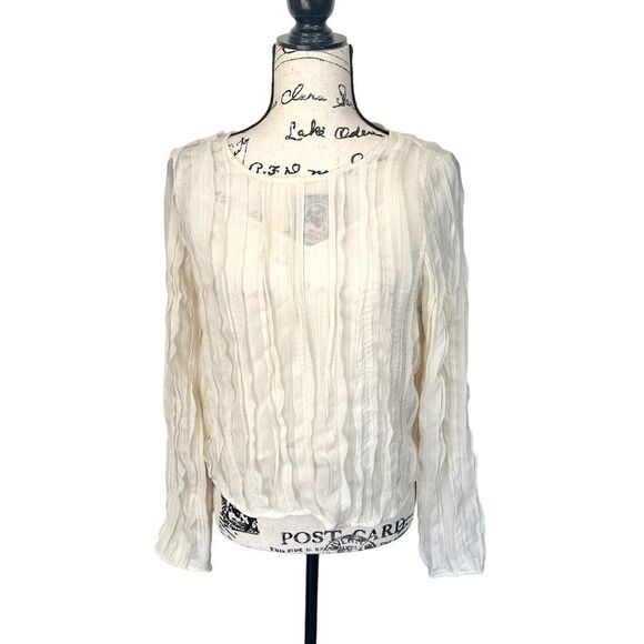 Line & Dot Ivory Ruffle Pleaded Sheer Blouse, Small - Picture 2 of 11